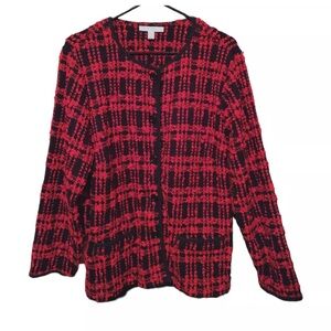 Vintage Style button up Red Tweed Cardigan Sweater size 2X JM collection